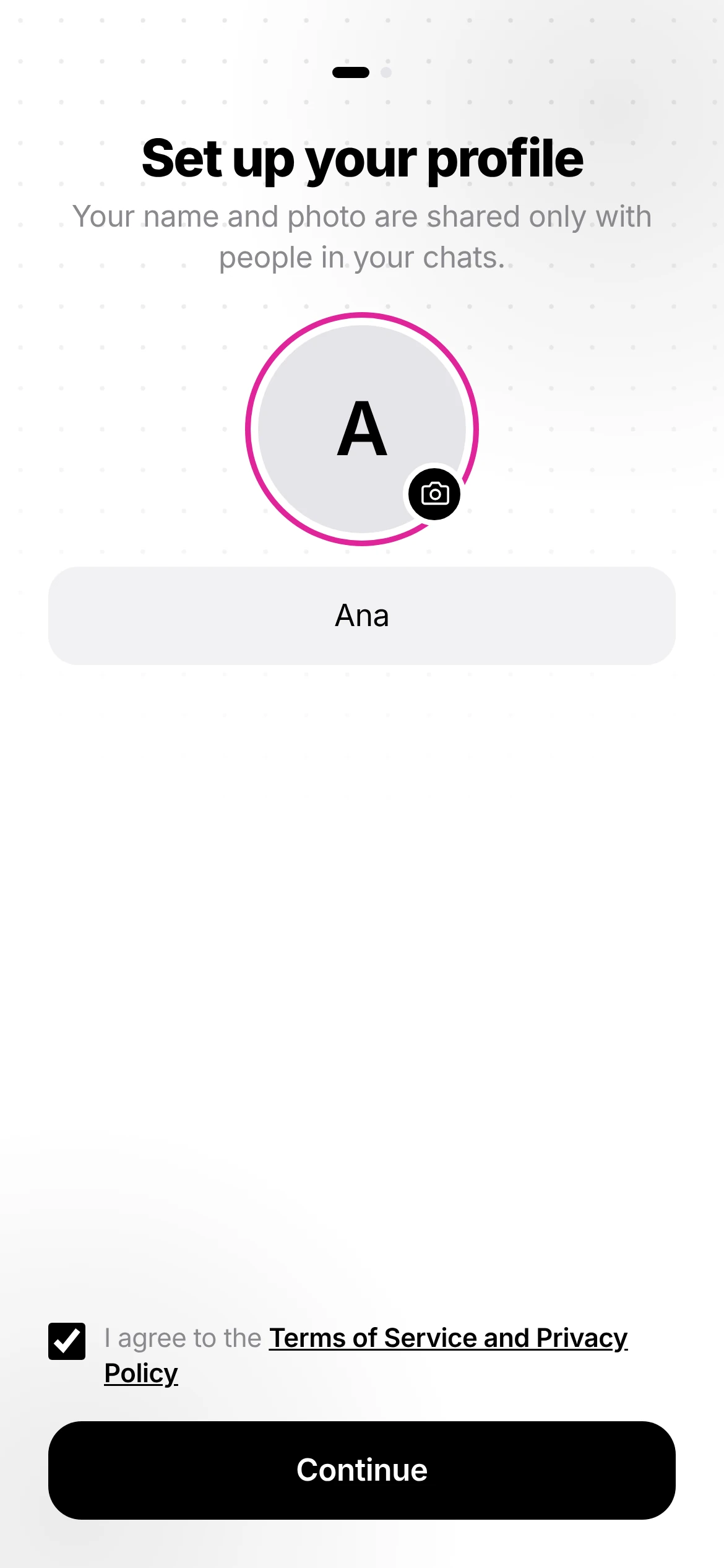 Set up your profile screen